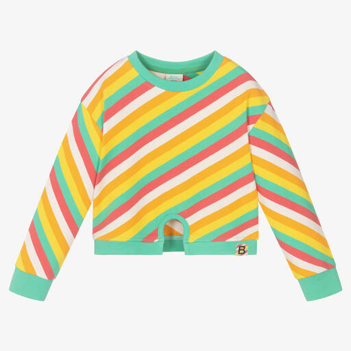 Boboli-Girls Yellow Cotton Striped Sweatshirt | Childrensalon Outlet