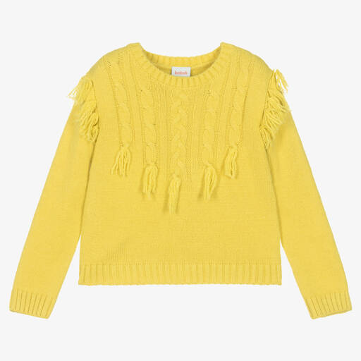 Boboli-Girls Yellow Knitted Tassel Sweater | Childrensalon Outlet