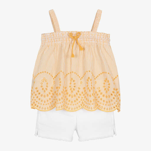 Boboli-Girls Yellow & White Denim Shorts Set | Childrensalon Outlet