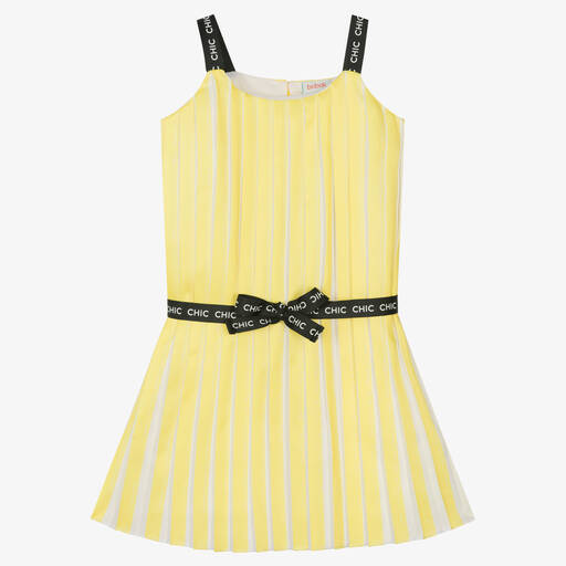 Boboli-فستان ساتان مقلم لون أصفر وأبيض | Childrensalon Outlet