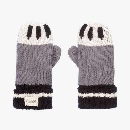Boboli-Grey Dog Paw Knitted Mittens | Childrensalon Outlet