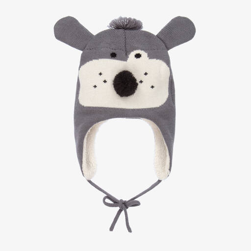 Boboli-Grey Knitted Dog Hat  | Childrensalon Outlet