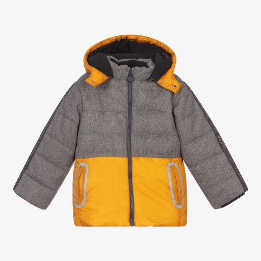 Boboli-Grey & Yellow Hooded Coat | Childrensalon Outlet