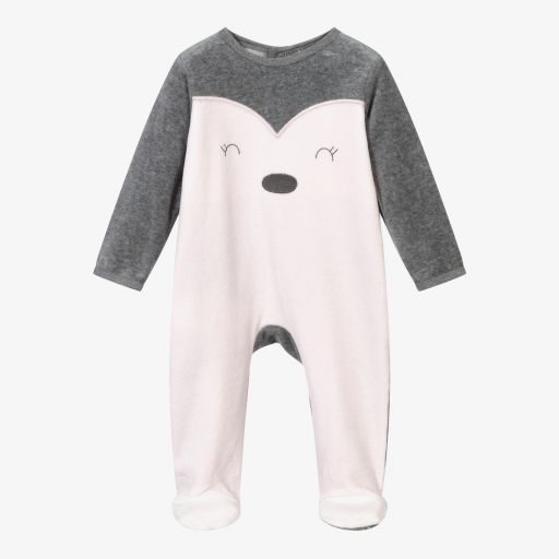 Boboli-Pink Penguin Velour Babygrow | Childrensalon Outlet