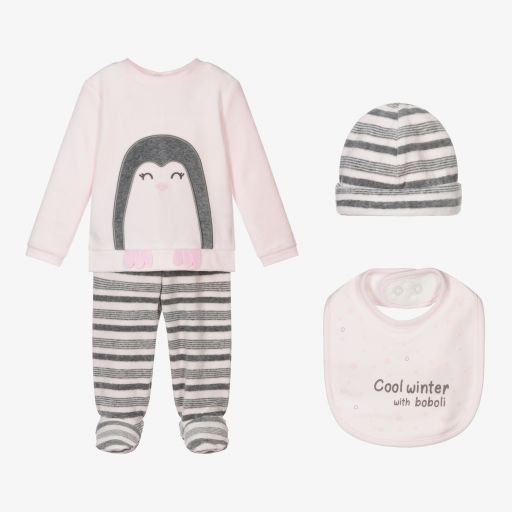 Boboli-Pink Velour Babysuit Set | Childrensalon Outlet