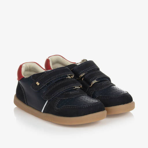 Bobux IWalk-Boys Navy Blue & Red Leather Trainers | Childrensalon Outlet