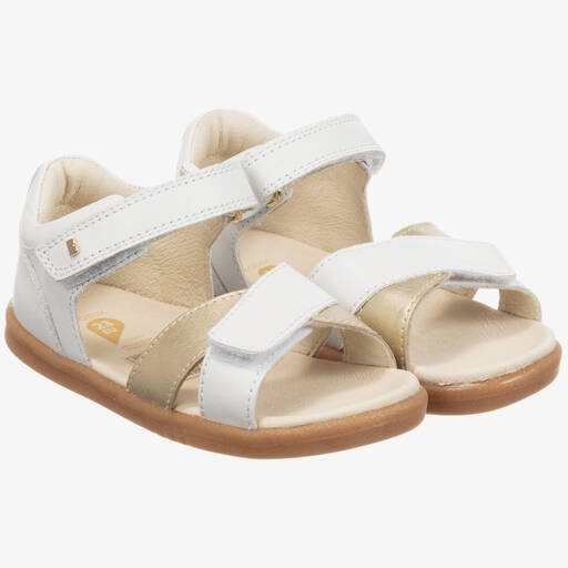 Bobux IWalk-Ledersandalen in Weiß & Gold | Childrensalon Outlet