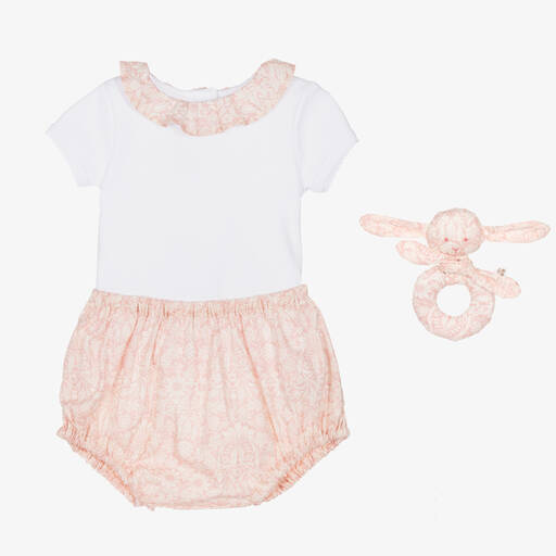 Bonpoint-Baby Girls Pink & White Cotton Shorts Set | Childrensalon Outlet