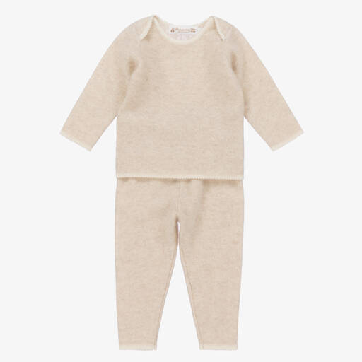Bonpoint-Beige Cashmere Knitted Baby Trousers Set | Childrensalon Outlet