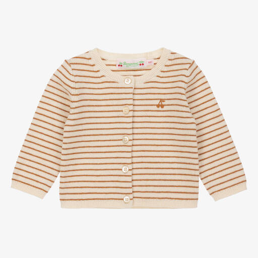 Bonpoint-Beige Stripe Wool & Cotton Knit Cardigan | Childrensalon Outlet
