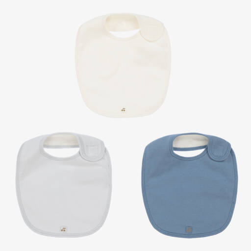 Bonpoint-Blue & Ivory Cotton Bib Trio | Childrensalon Outlet