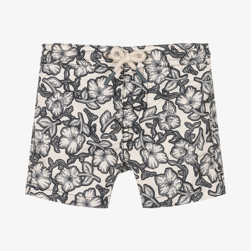 Bonpoint-Boys Black & Ivory Floral Swim Shorts | Childrensalon Outlet