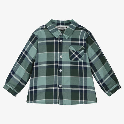 Bonpoint-قميص قطن كاروهات لون أزرق وأخضر أطفال ولادي | Childrensalon Outlet
