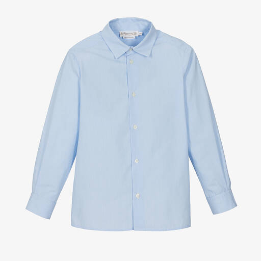 Bonpoint-Boys Blue Pinstripe Cotton Shirt | Childrensalon Outlet