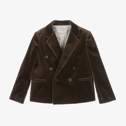 Bonpoint-Boys Brown Double Breasted Velvet Blazer | Childrensalon Outlet