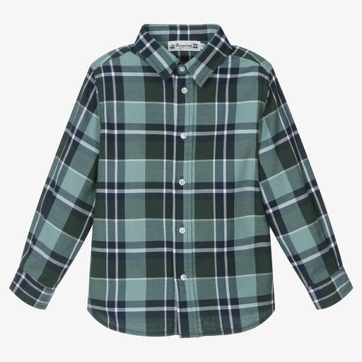 Bonpoint-Boys Green & Blue Cotton Check Shirt | Childrensalon Outlet
