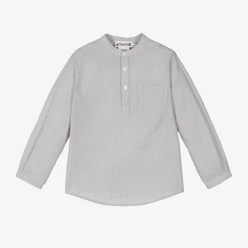 Bonpoint-Boys Grey Cotton Striped Shirt | Childrensalon Outlet