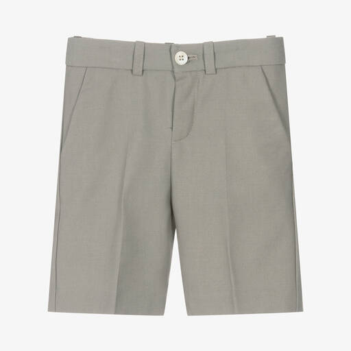Bonpoint-Boys Grey Cotton & Wool Chino Shorts | Childrensalon Outlet