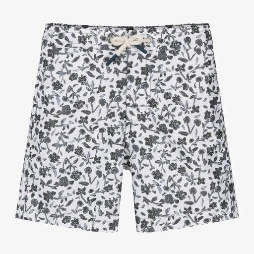 Bonpoint-Boys Ivory & Black Floral Swim Shorts | Childrensalon Outlet