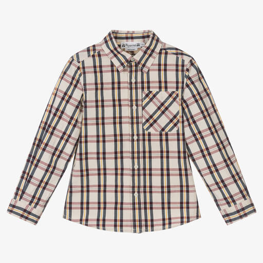 Bonpoint-Кремовая хлопковая рубашка в клетку | Childrensalon Outlet