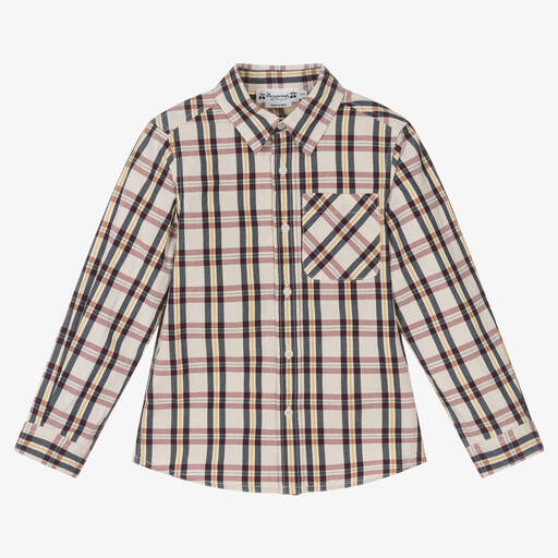 Bonpoint-Boys Ivory Plaid Cotton Shirt | Childrensalon Outlet