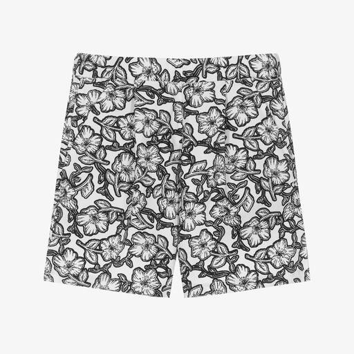 Bonpoint-Boys White & Black Floral Cotton Shorts | Childrensalon Outlet