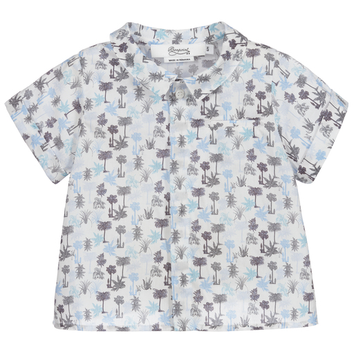 Bonpoint-قميص قطن بوبلين لون أبيض، رمادي وأزرق | Childrensalon Outlet