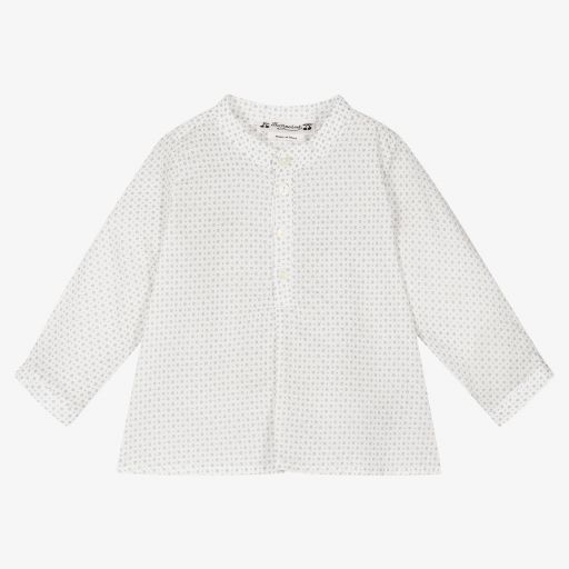 Bonpoint-Boys White & Grey Cotton Shirt | Childrensalon Outlet