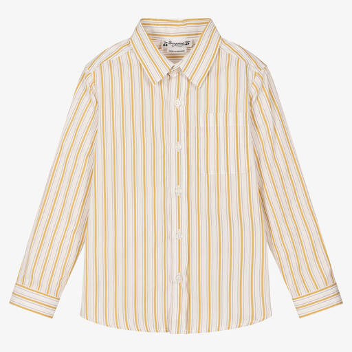 Bonpoint-Boys White & Yellow Striped Cotton Shirt | Childrensalon Outlet