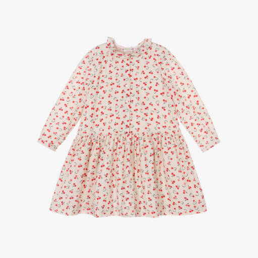 Bonpoint-Girls Beige Cherry Print Dress | Childrensalon Outlet
