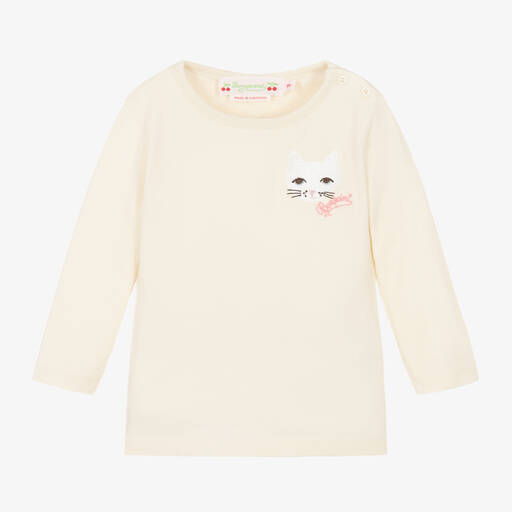 Bonpoint-Girls Beige Cotton Cat Top | Childrensalon Outlet