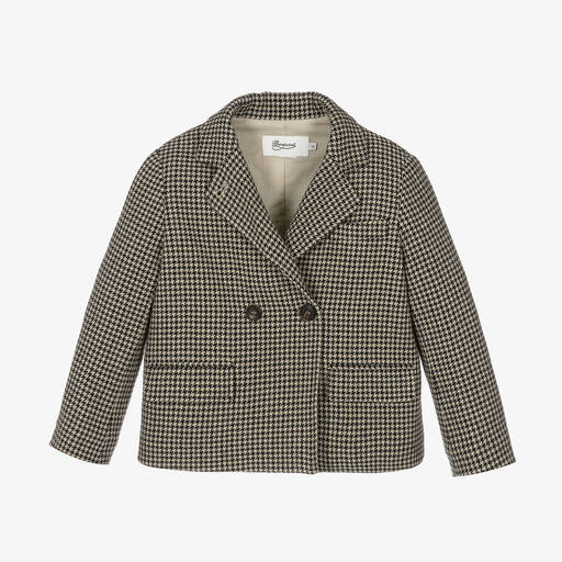 Bonpoint-Girls Beige Wool Houndstooth Blazer | Childrensalon Outlet