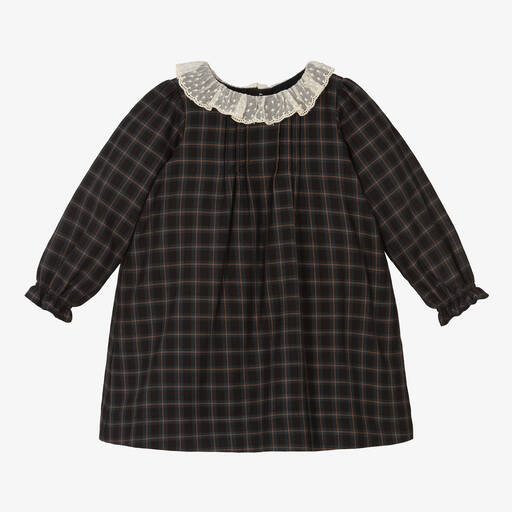 Bonpoint-Girls Black Check Lace Collar Dress | Childrensalon Outlet