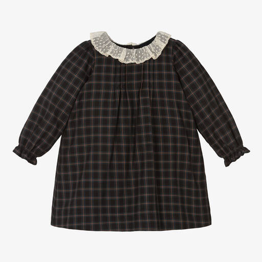 Bonpoint-Girls Black Check Lace Collar Dress | Childrensalon Outlet