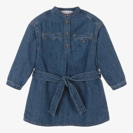 Bonpoint-Girls Blue Denim Belted Dress | Childrensalon Outlet