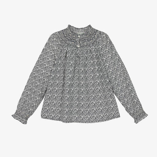 Bonpoint-Girls Blue Floral Hand-Smocked Cotton Blouse | Childrensalon Outlet