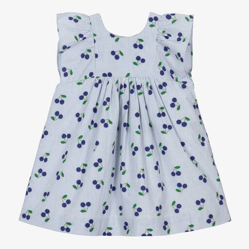 Bonpoint-Girls Blue Stripe Cherry Dress | Childrensalon Outlet