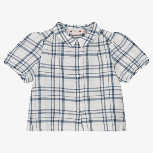 Bonpoint-Белая блуза в голубую клетку | Childrensalon Outlet