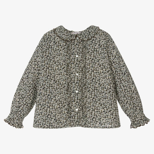 Bonpoint-Girls Brown Floral Cotton Blouse | Childrensalon Outlet