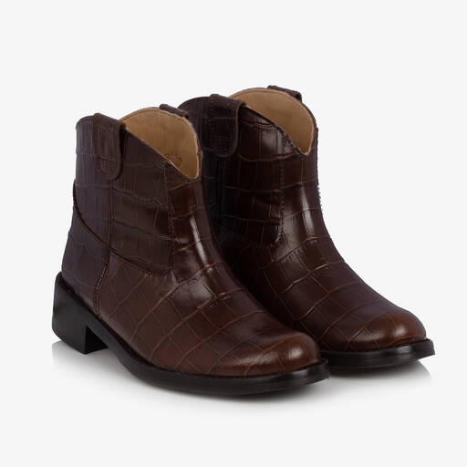 Bonpoint-Girls Brown Leather Ankle Boots | Childrensalon Outlet