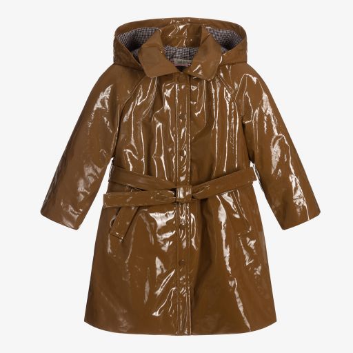 Bonpoint-Girls Brown Patent Trench Coat | Childrensalon Outlet
