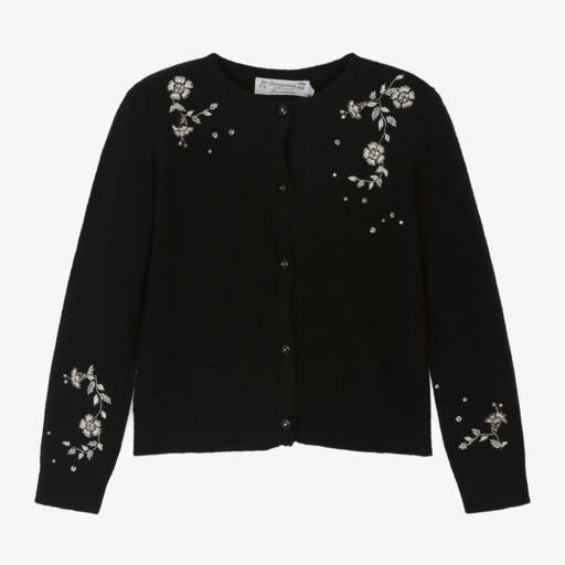 Bonpoint-Girls Cashmere Floral Black Cardigan | Childrensalon Outlet