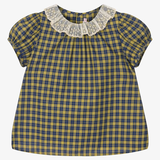 Bonpoint-Girls Green Checked Poplin Blouse | Childrensalon Outlet