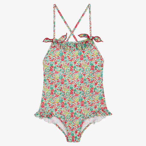 Bonpoint-Girls Green & Red Liberty Floral Swimsuit | Childrensalon Outlet