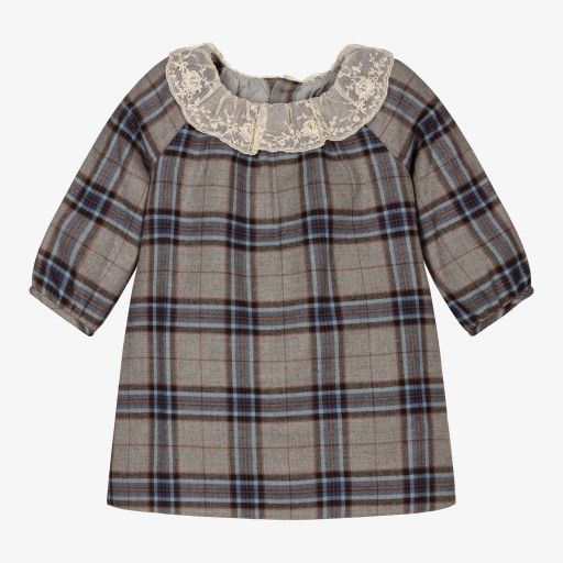Bonpoint-Girls Grey Check Wool Dress | Childrensalon Outlet
