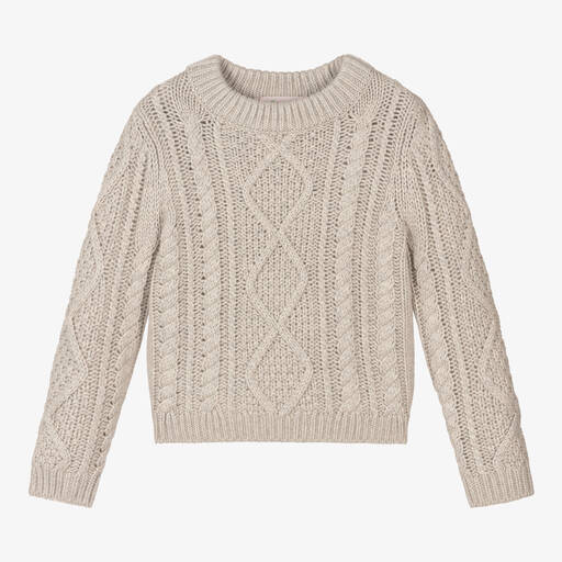 Bonpoint-Girls Grey Knit Wool Sweater | Childrensalon Outlet