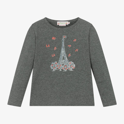 Bonpoint-Girls Grey Parisian Cherry Top | Childrensalon Outlet