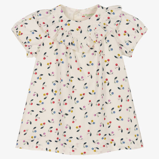 Bonpoint-Кремовое платье с вишенками и оборкой | Childrensalon Outlet