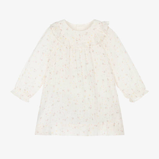 Bonpoint-Girls Ivory Cotton Ditsy Floral Dress | Childrensalon Outlet