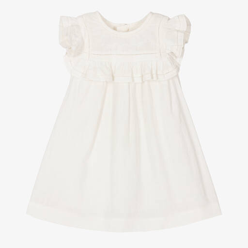 Bonpoint-Girls Ivory Cotton Embroidered Dress | Childrensalon Outlet